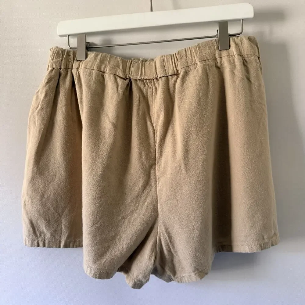 Hollister Shorts Womens Large Tan Beige Linen Blend Pull On Stretch High Rise